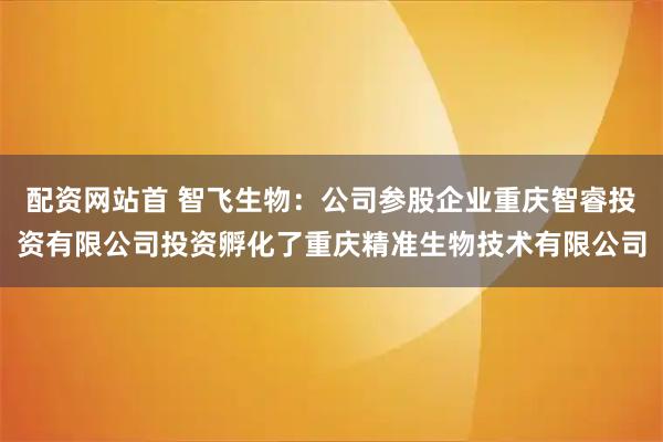 配资网站首 智飞生物：公司参股企业重庆智睿投资有限公司投资孵化了重庆精准生物技术有限公司